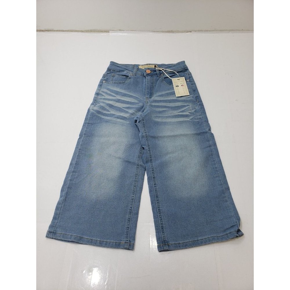 Indigo Saints Womens Jeans Cropped Culotte High Rise Light Wash Denim Size 0 NWT